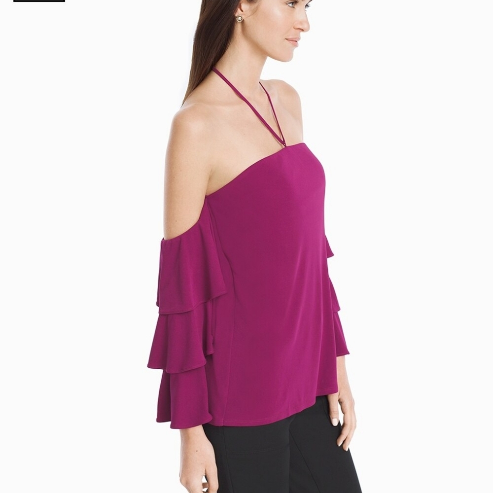 WHBM Fuchsia Berry Off Shoulder Ruffle Romantic Dressy Top
